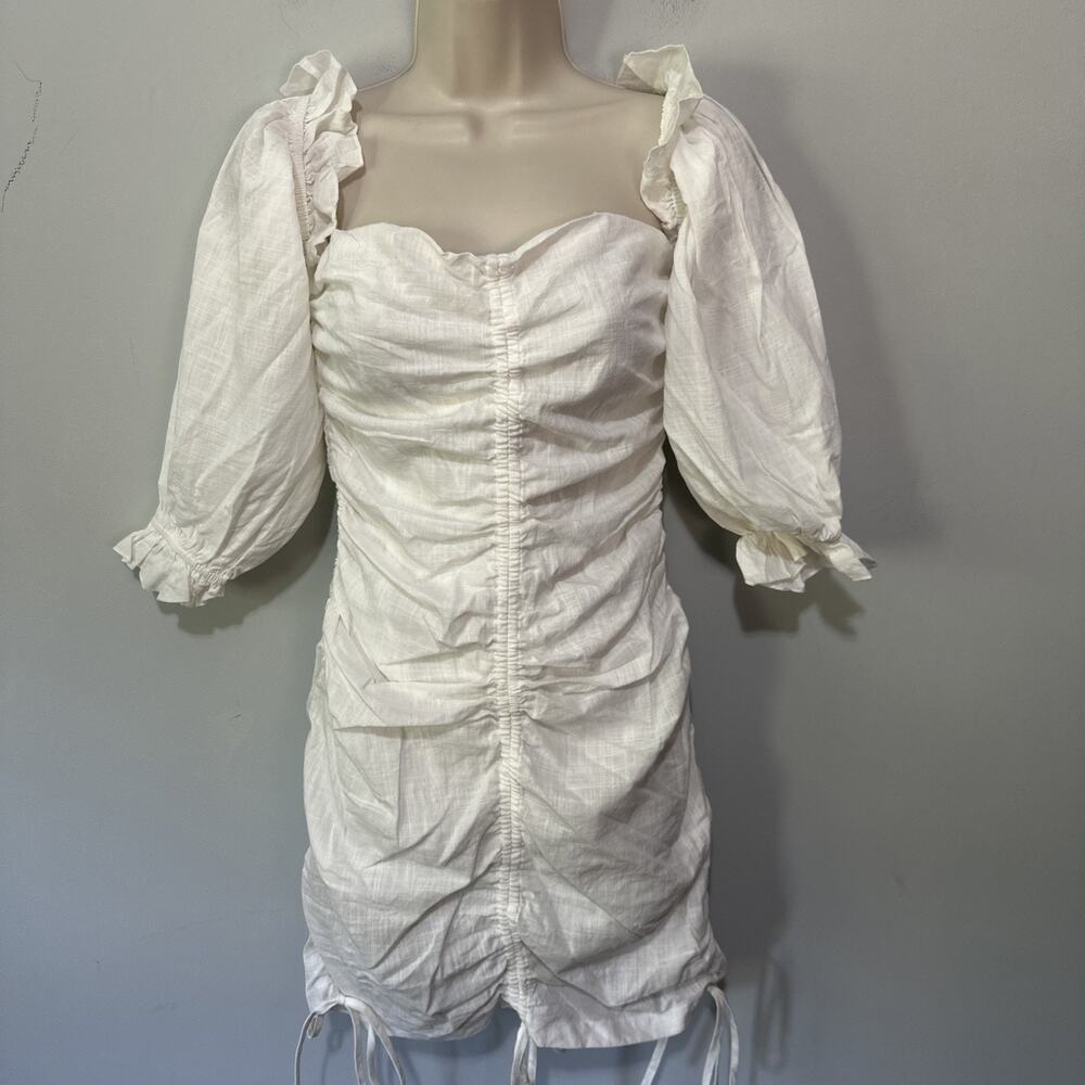 O Vianca Dress Small White Ruched Mini Off Shoulder Dainty Milkmaid Coquette